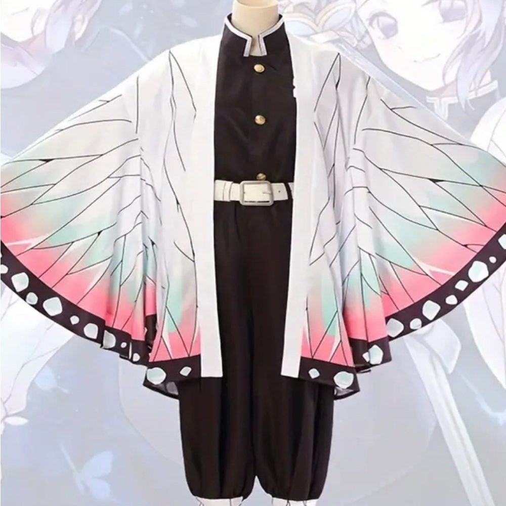 Anime-Inspired White and Black Costume with Pink and Green Accents -Demon Slayer